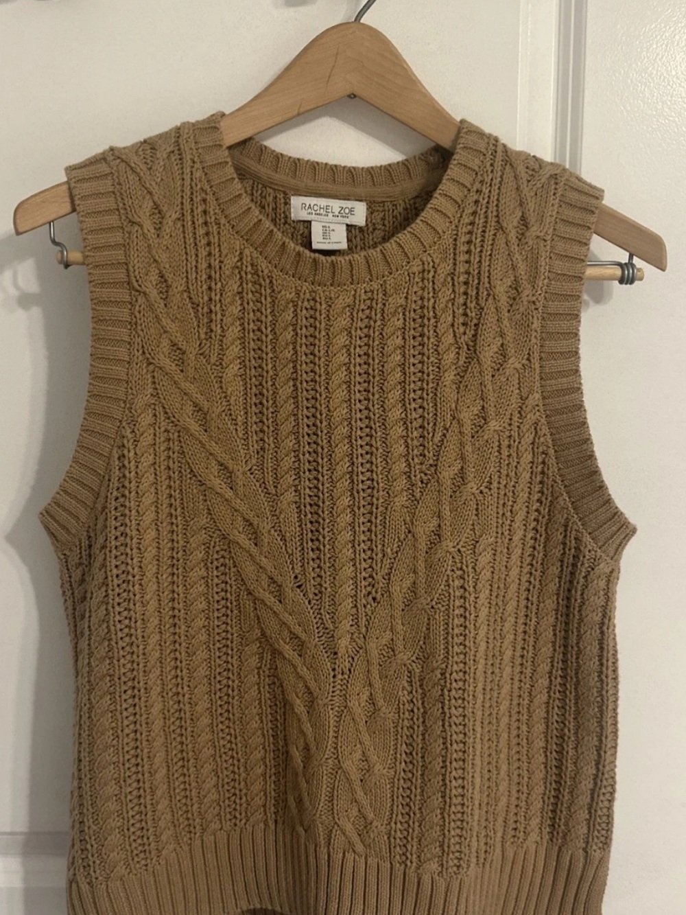 Rachel Zoe Cable Knit Sweater Vest Sleeveless Pullover High Low Brown Tan Large